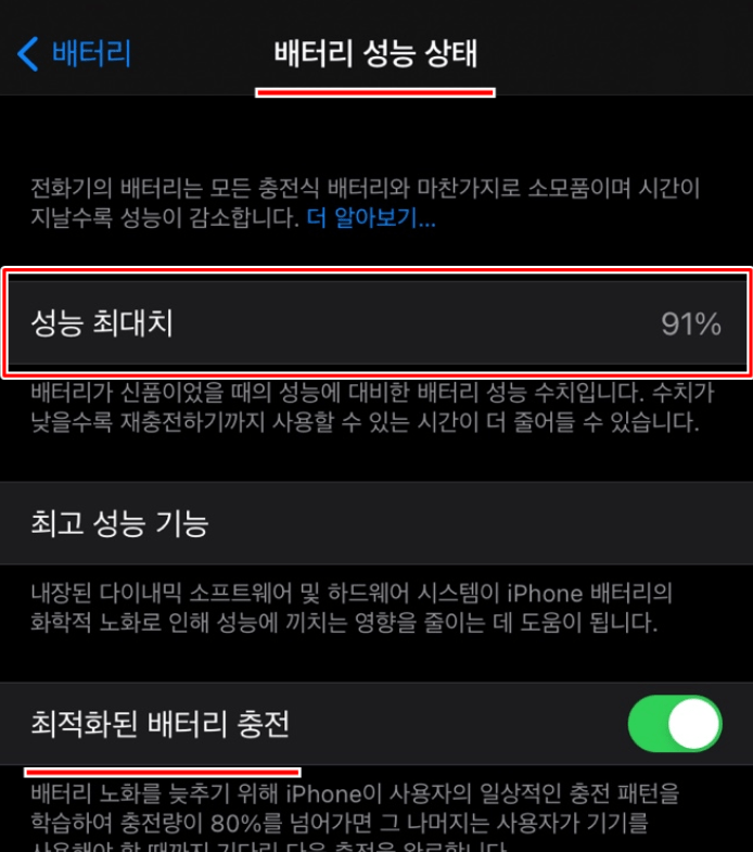 아이폰 배터리 성능 확인